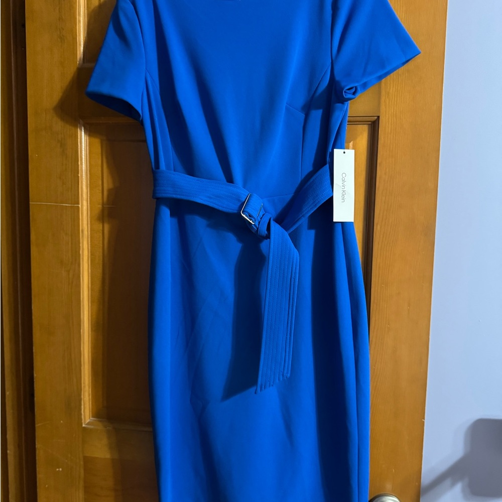 Calvin Klein Women's Blue Belted Dress